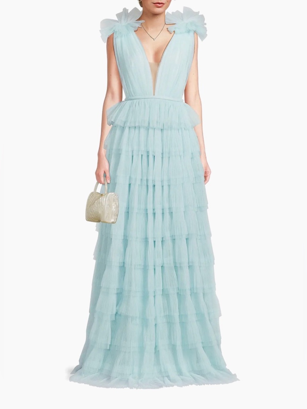 Sau Lee Sabrina Tulle Plunge Gown